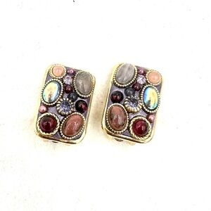 Michal Golan Multi Gemstone Art Glass Clip On Earrings